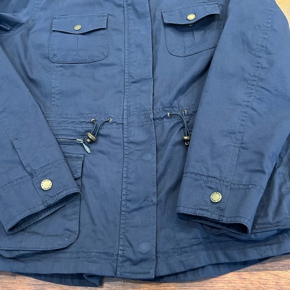 LL Bean Womens Military Style Jacket Size Large Petite LP Blue Zip Front - Picture 8 of 10